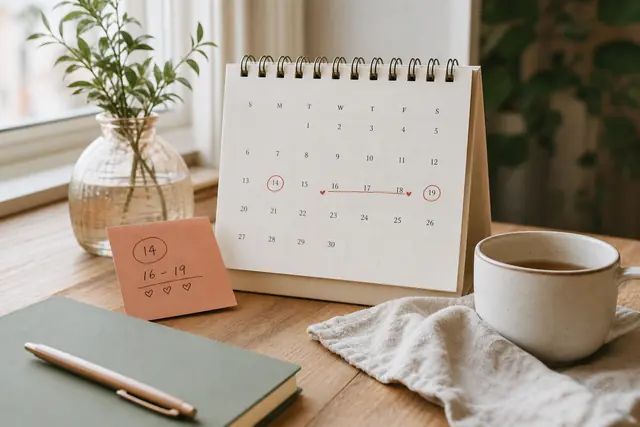 Desk calendar and sticky note in soft morning light