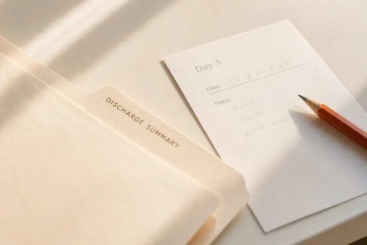 Transfer paperwork and date slip in soft morning light